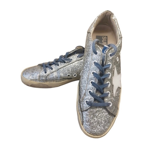 Golden Goose Superstar Blue Lace Silver Glitter Sneakers - Picture 4 of 10